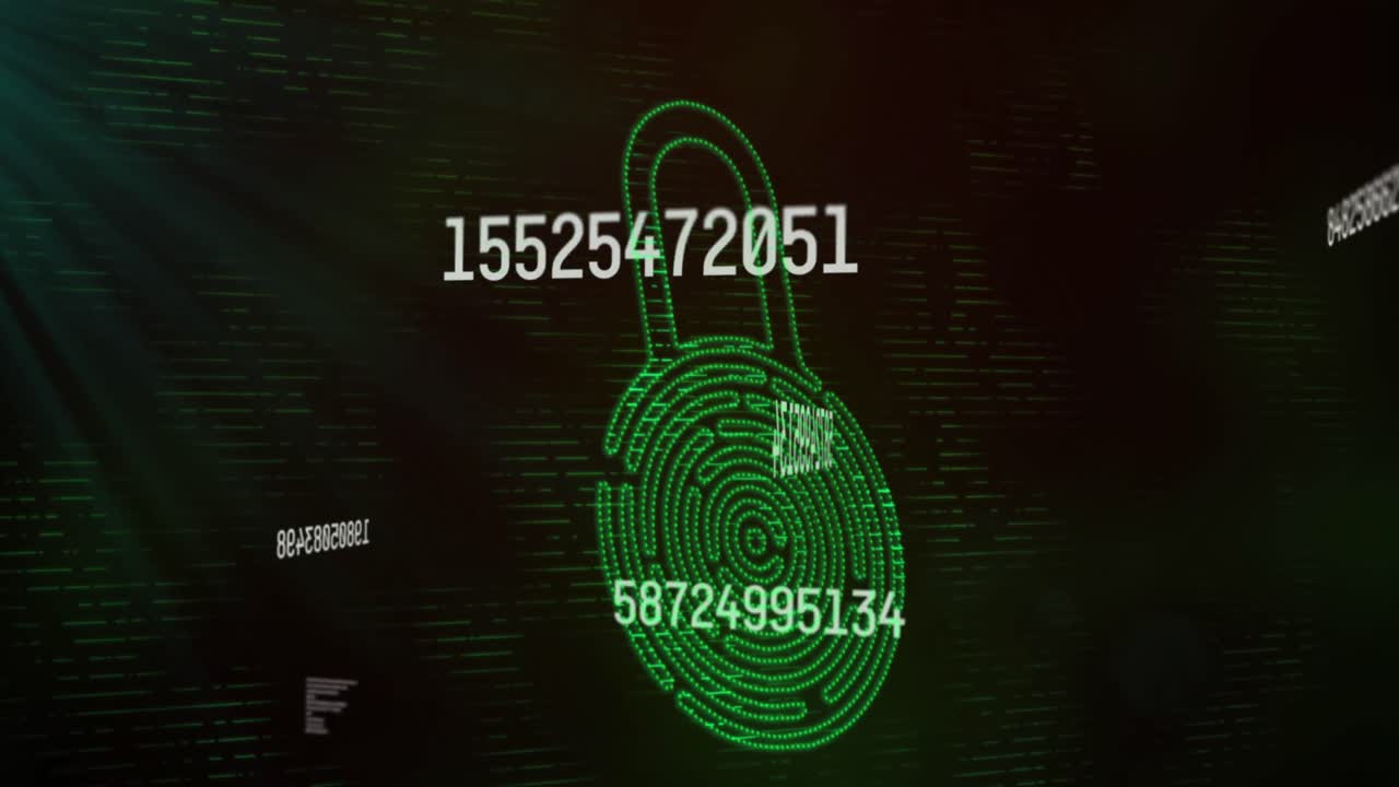 animación de números cambiando el procesamiento de datos contra el candado de seguridad en línea