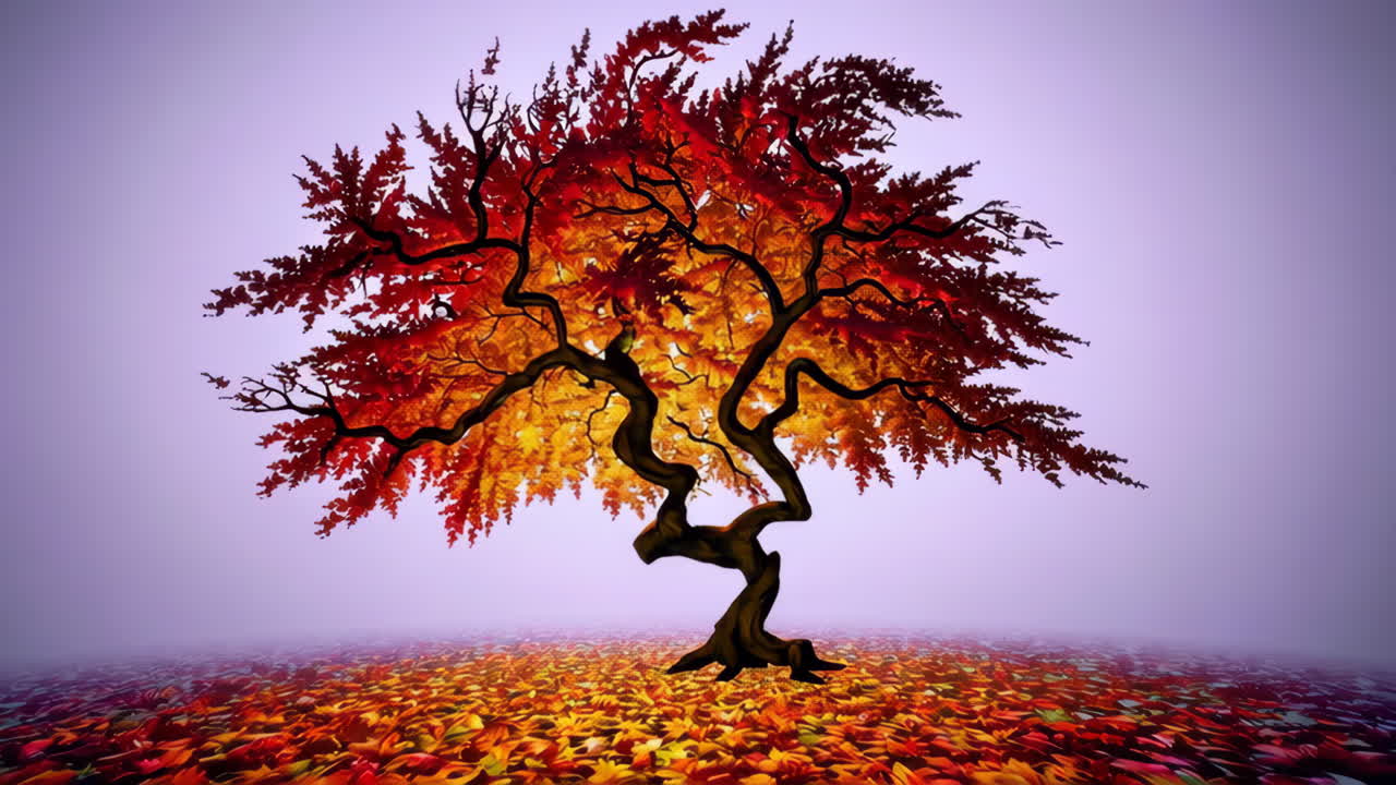 Vibrant Autumn Tree in a Dreamlike Landscape