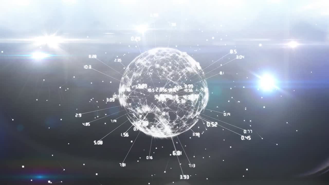 빛으로 검은 바탕에 회전하는 지구 위의 숫자의 애니메이션