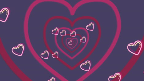 animación de iconos de corazones rojos flotando sobre un fondo azul