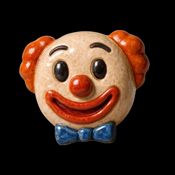 Volto di clown in ceramica vintage con naso rosso e papillon blu