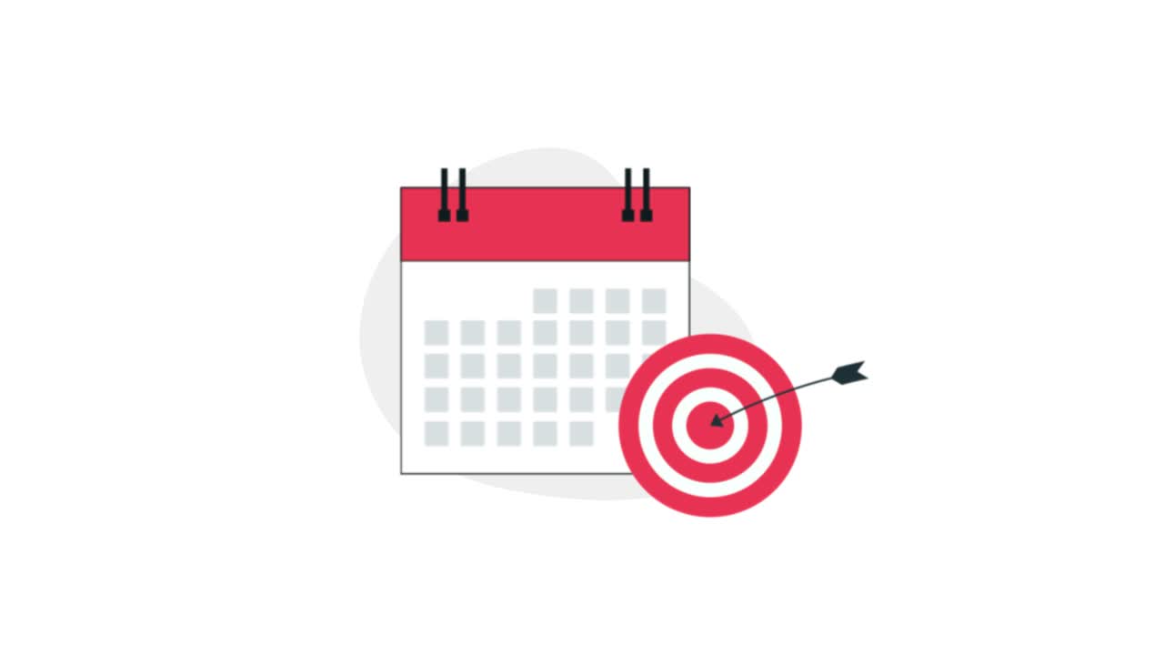 Calendario animato con bersaglio e freccia che colpisce il centro