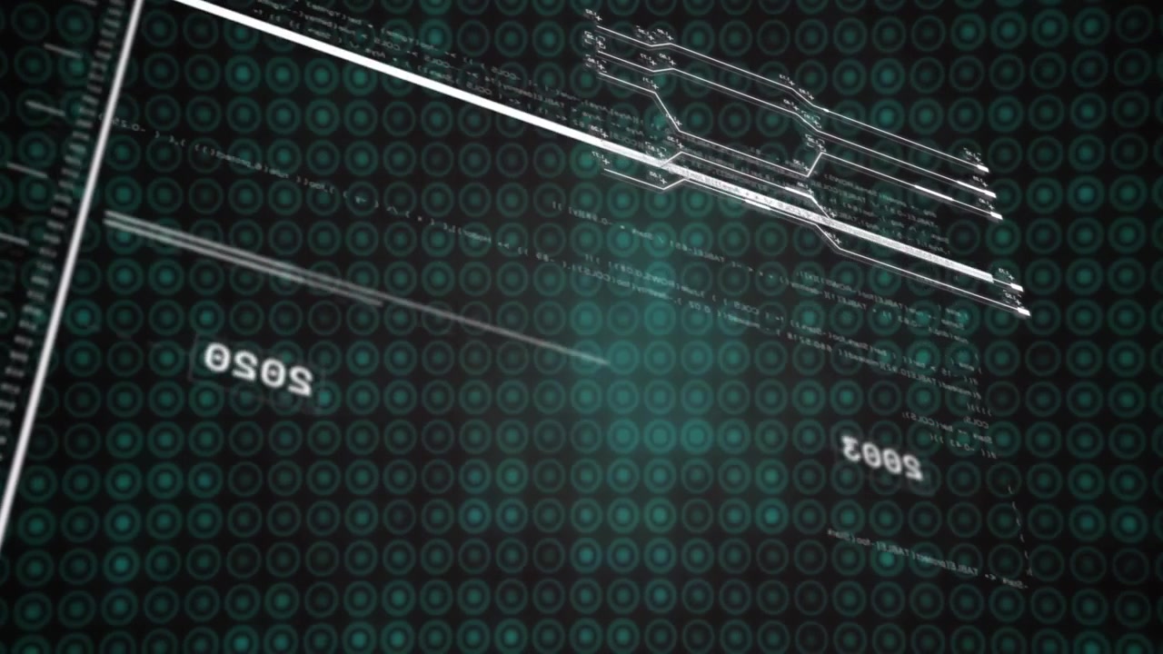 Turquoise glow emerging, lines sliding showing labels until diagonal bar sweeping, revealing grid