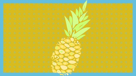 animación de piña sobre fondo amarillo y azul