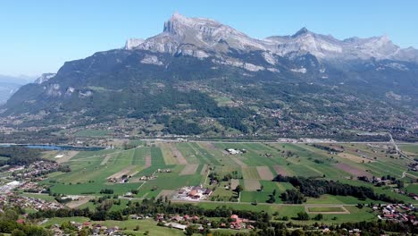 flying along a large valley in the french alps