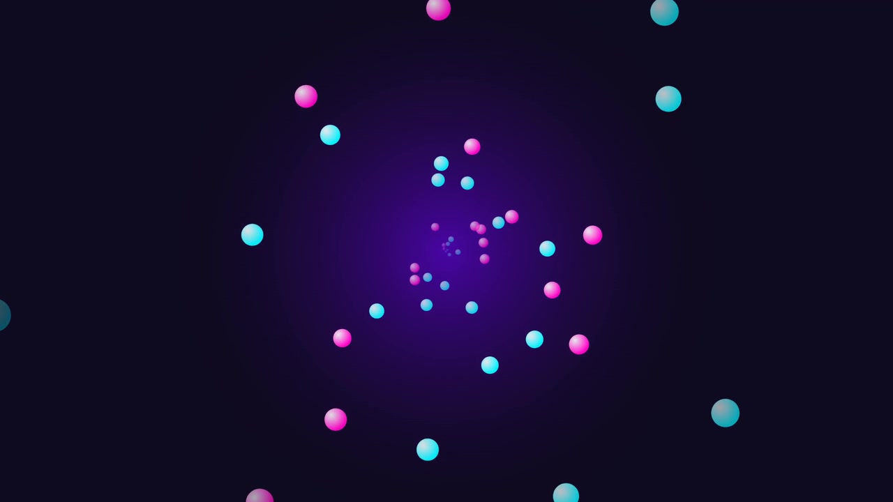 Sfondo astratto in movimento con sfere al neon fluttuanti