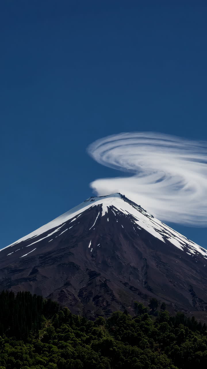 Volcanic Mountain with Cirrus Clouds