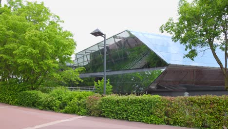 pan shot of parc du futuroscope at le pavillon des robots in poitiers, france.