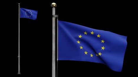 alpha channel european union flag waving in wind. europe banner silk blowing