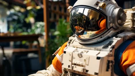 a man in an astronaut suit sitting at a desk with a laptop