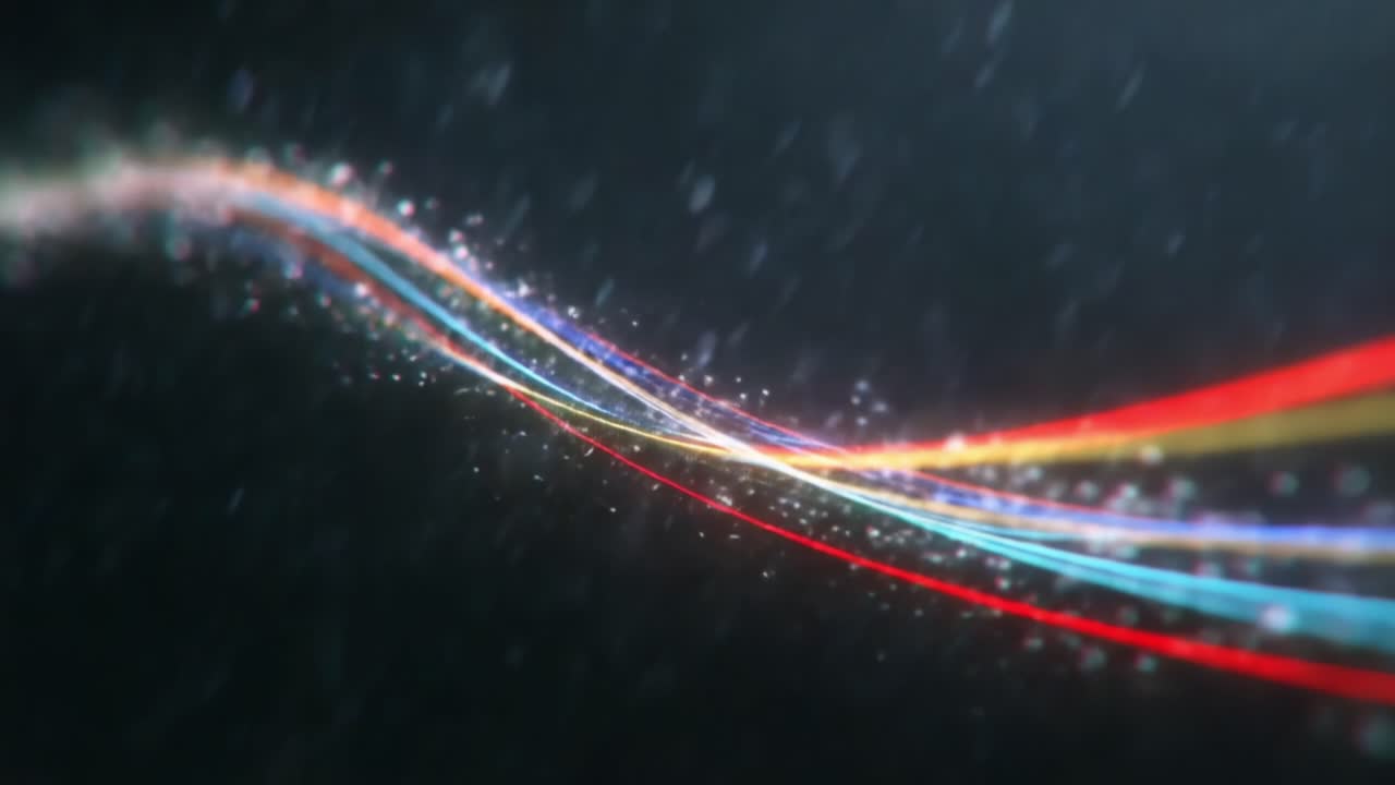 Dynamic Abstract Waves of Light and Color Flowing in a Dark Background, Creating a Mesmerizing Visual Experience with Sparkles and Motion Effects