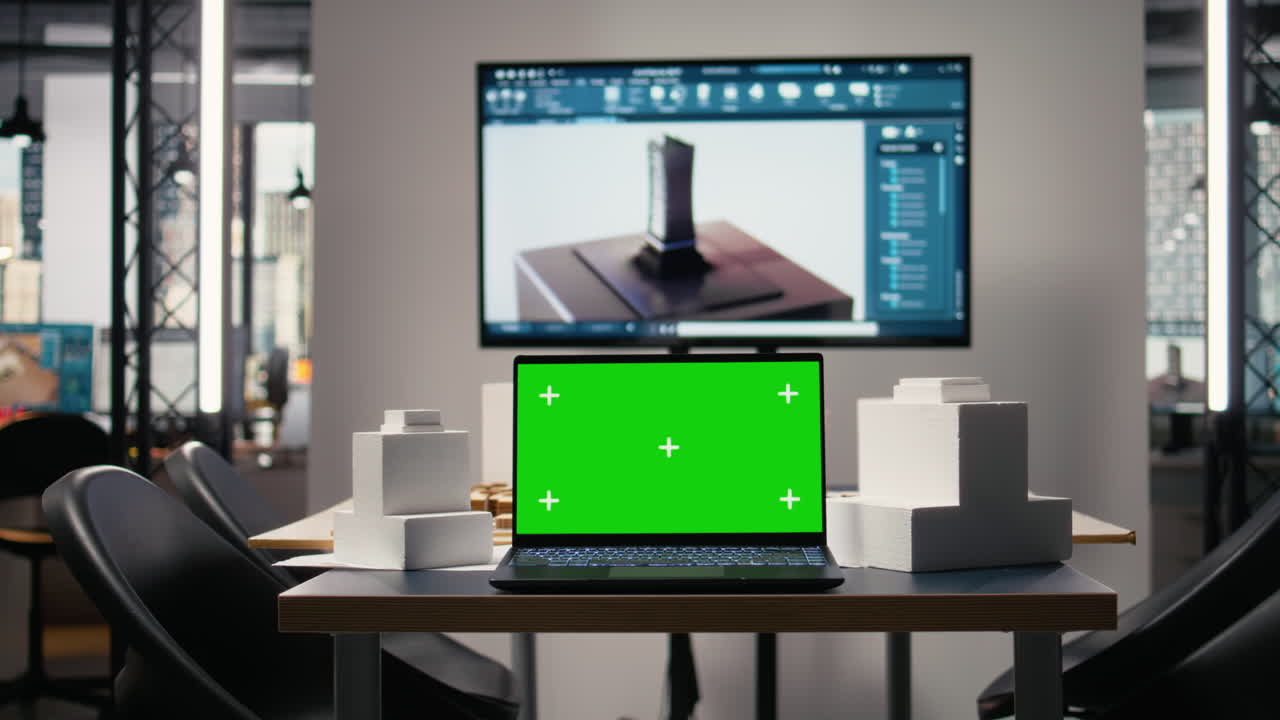 Corporate workspace with mockup prepared for planning sessions