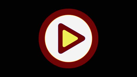 animated play button with digital glitch effects and intentional distortion. red circular border surrounding white inner circle with yellow triangular icon, on black background. tech trouble.