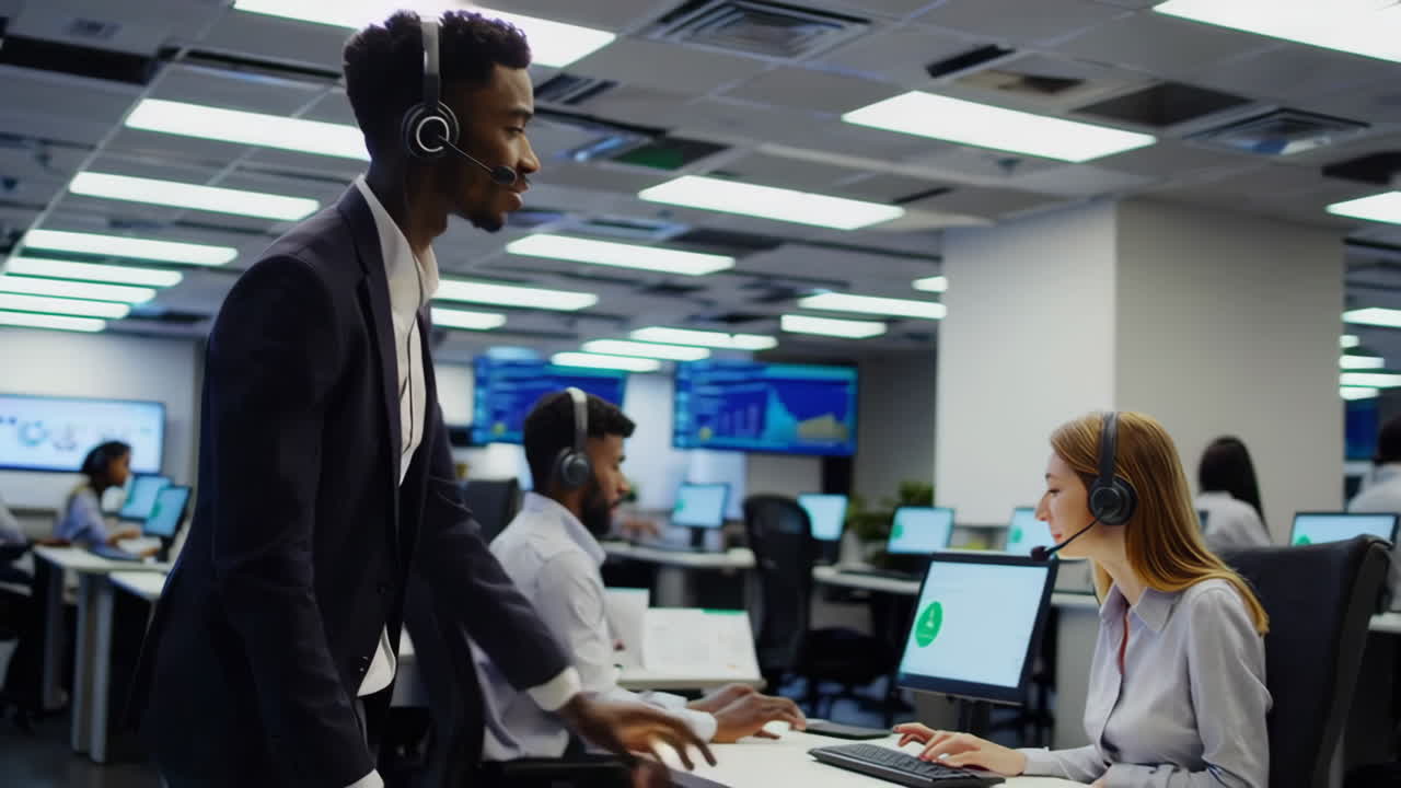 equipo diverso del centro de llamadas en acción