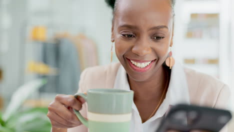 Social-media,-laughing-and-black-woman