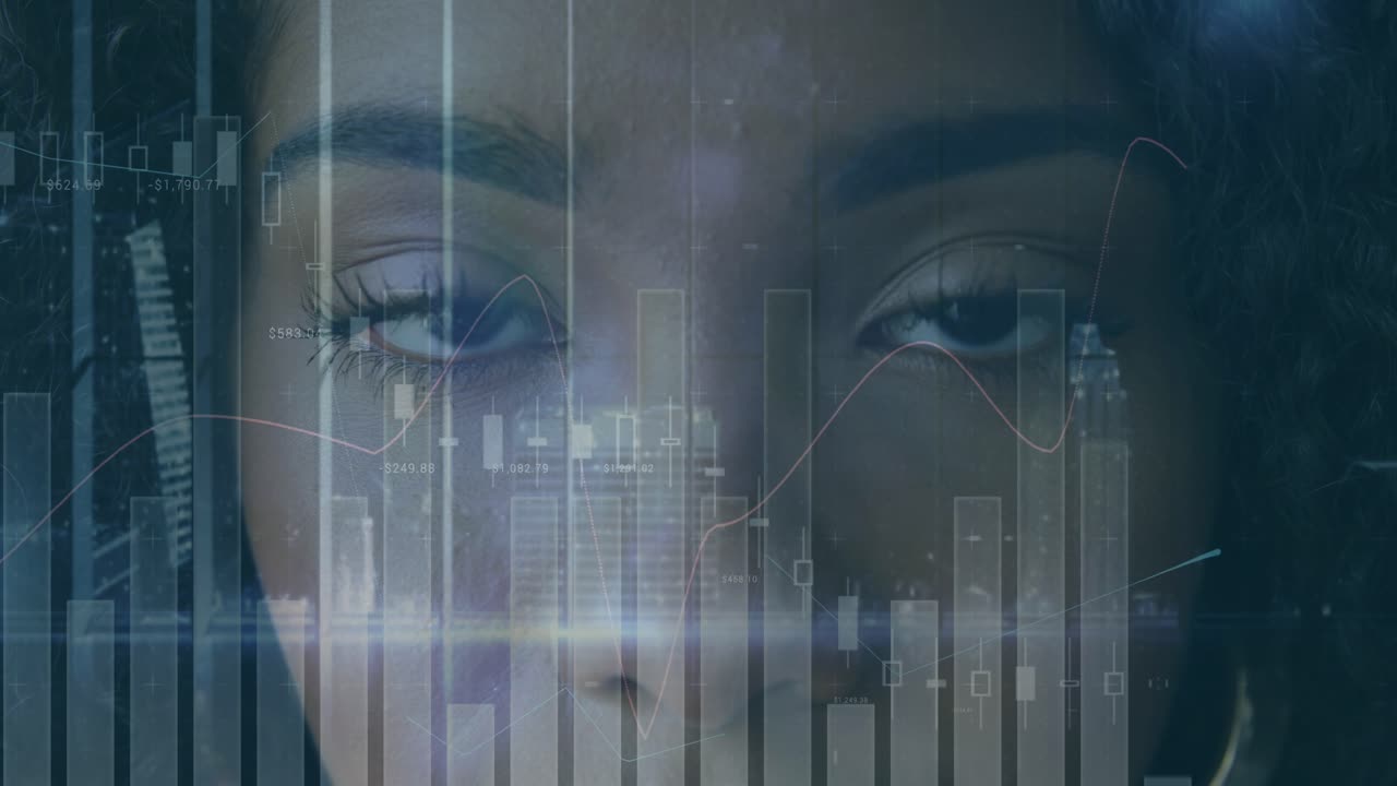 Animation of data processing over african american woman