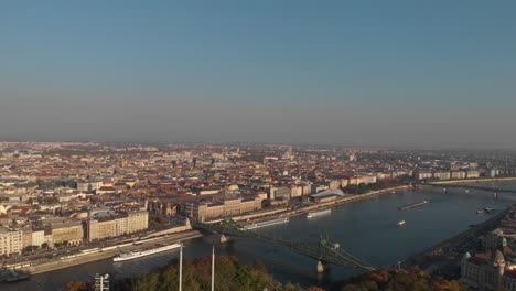 aerial shot taken at citadella, budapest (liberty statue)