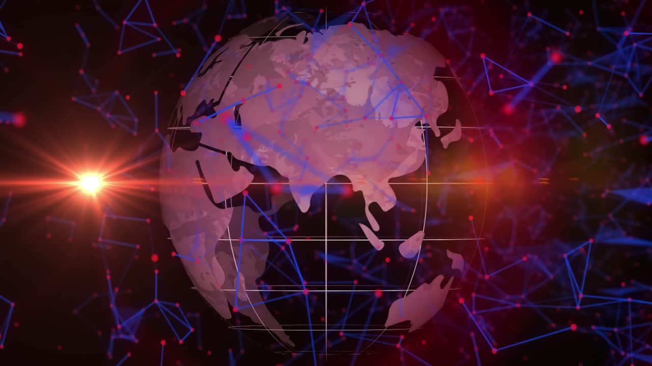 red de conexiones contra el giro del globo sobre fondo negrog