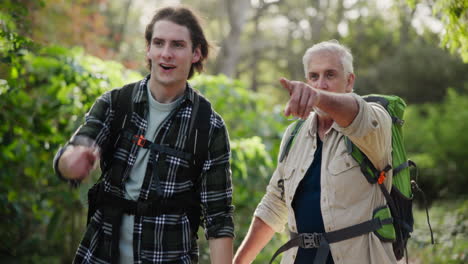 men hiking in the forest