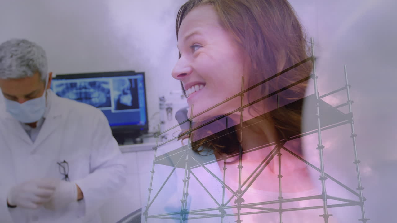 animación de cadena de adn y médico femenino usando mujer de negocios usando tableta