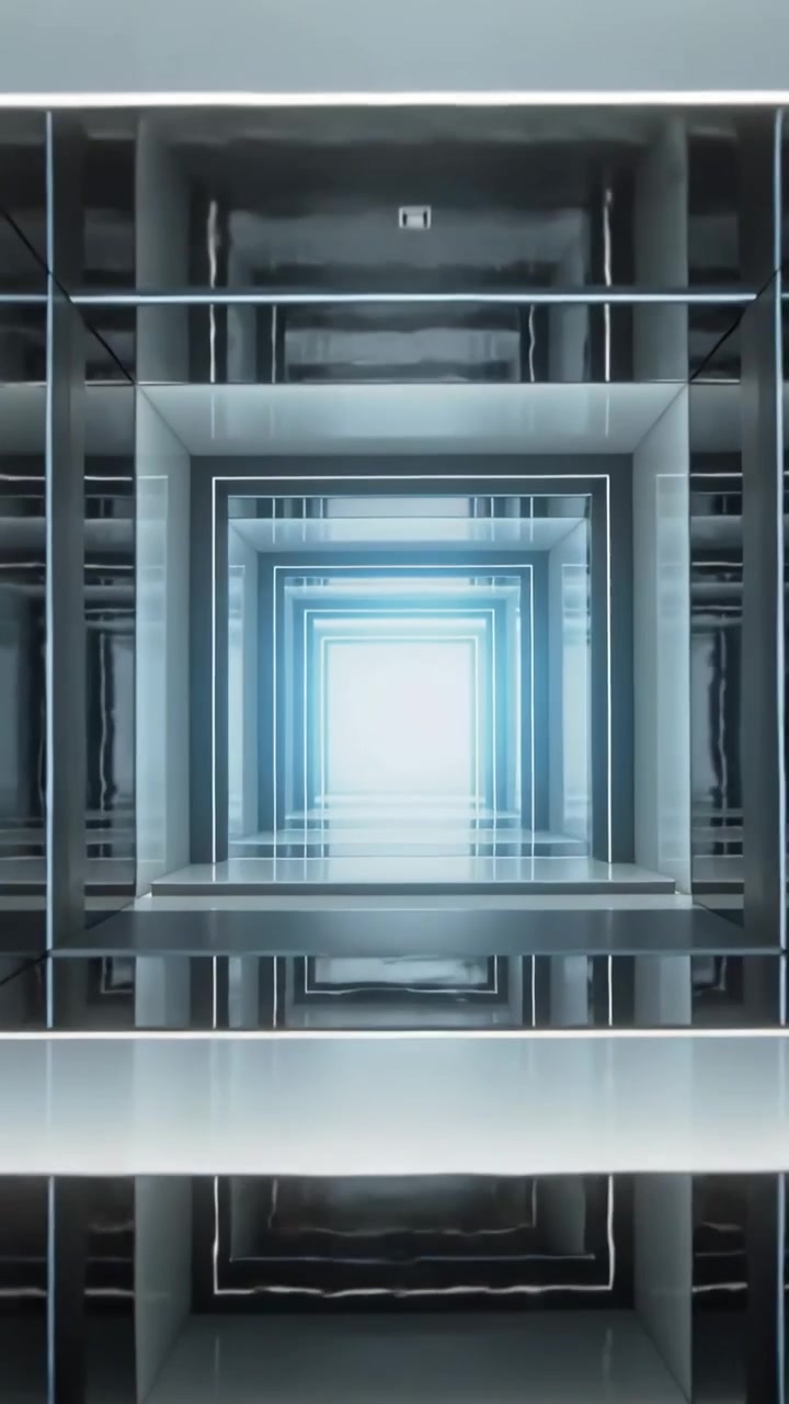 Video verticale: Telecamera che attraversa cornici illuminate in uno studio, con cristalli, alla ricerca del nucleo.