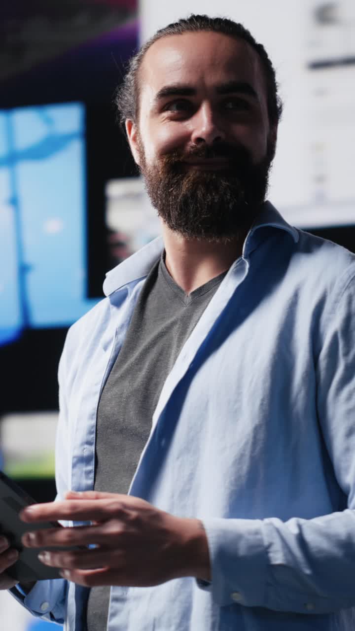 Vertical Video Male influencer checking mobile notifications and visual storytelling