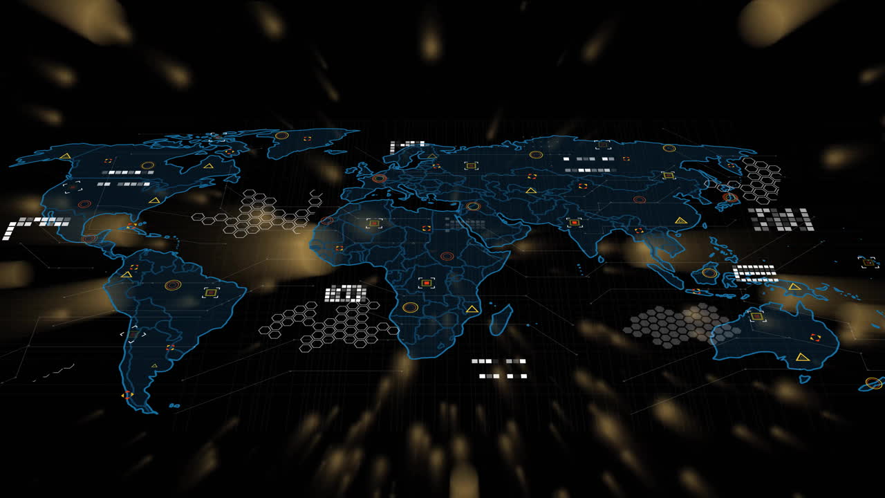 World map with digital data points and network connections animation