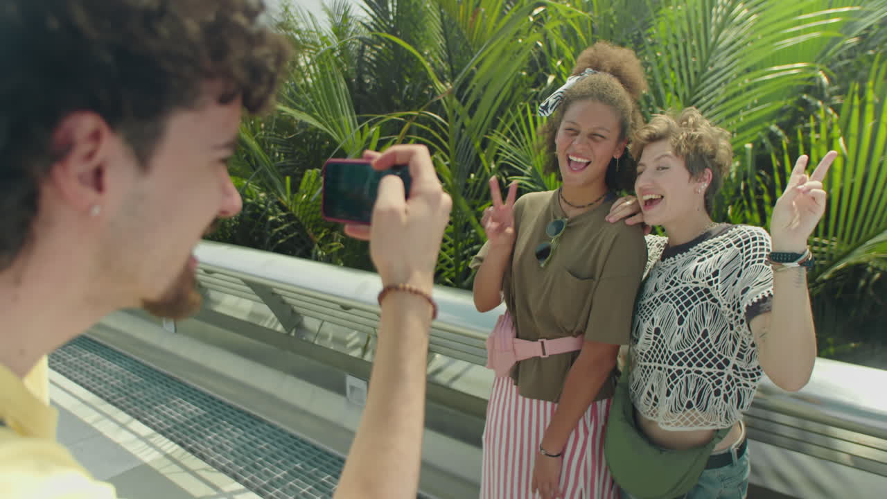 Girlfriends Posing for Photo Outdoors on Summer Day