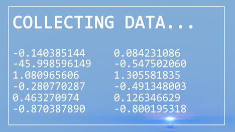 animación del texto de recopilación de datos con números que cambian sobre fondo azul