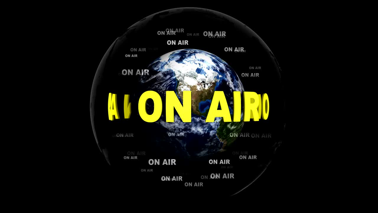 지구를 둘러싼 공중 텍스트 애니메이션, 알파 채널, 렌더링, 배경, 루프