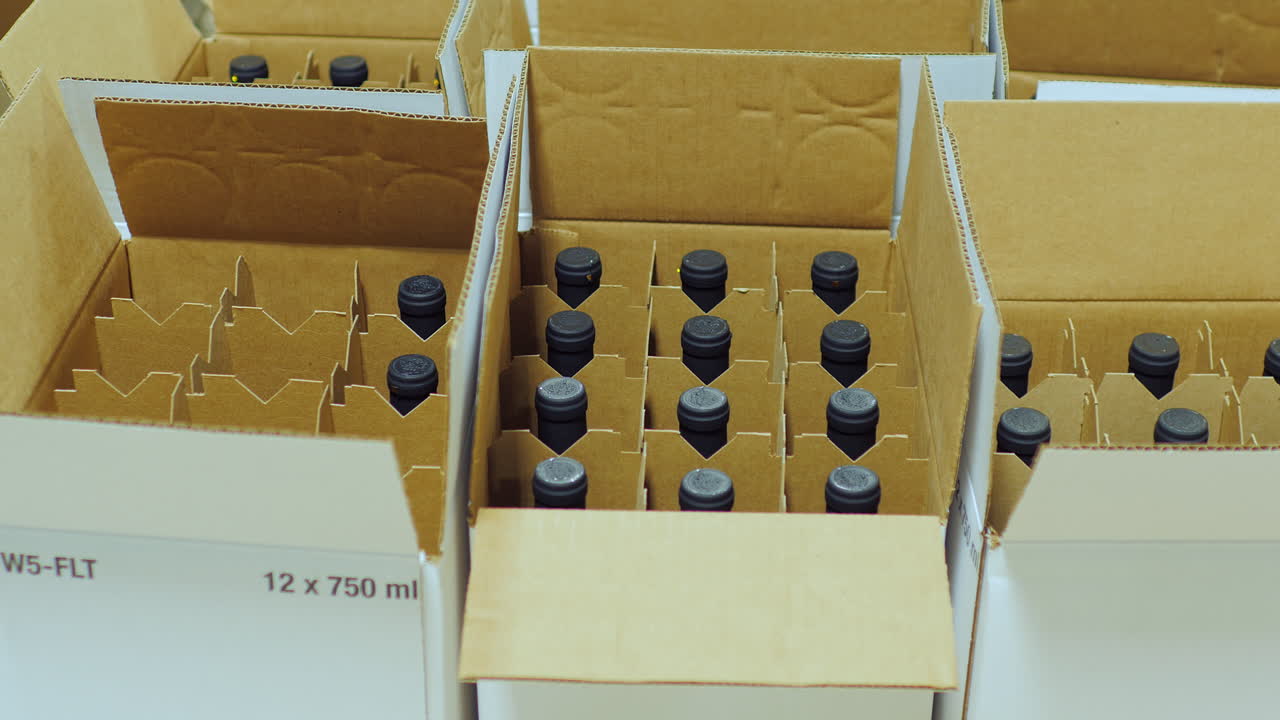 botella de embalaje con alcohol en caja de cartón