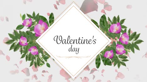 Animation-of-valentines-day-with-flowers-on-white-background