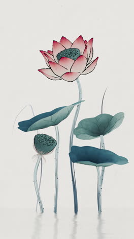 chinese retro painting style lotus illustration.