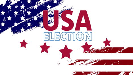 animation of usa election text and red stars with american flag elements on white