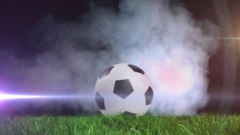 Animation-of-football-on-pitch-with-cloud-of-smoke