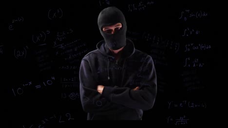 animación de ecuaciones matemáticas sobre el hacker en balaclava