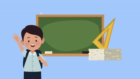 school boy with chalkboard animation