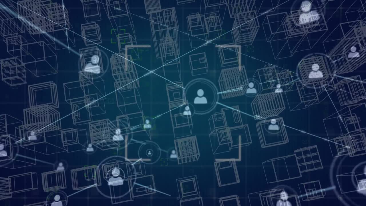 Network of connections and data with cityscape