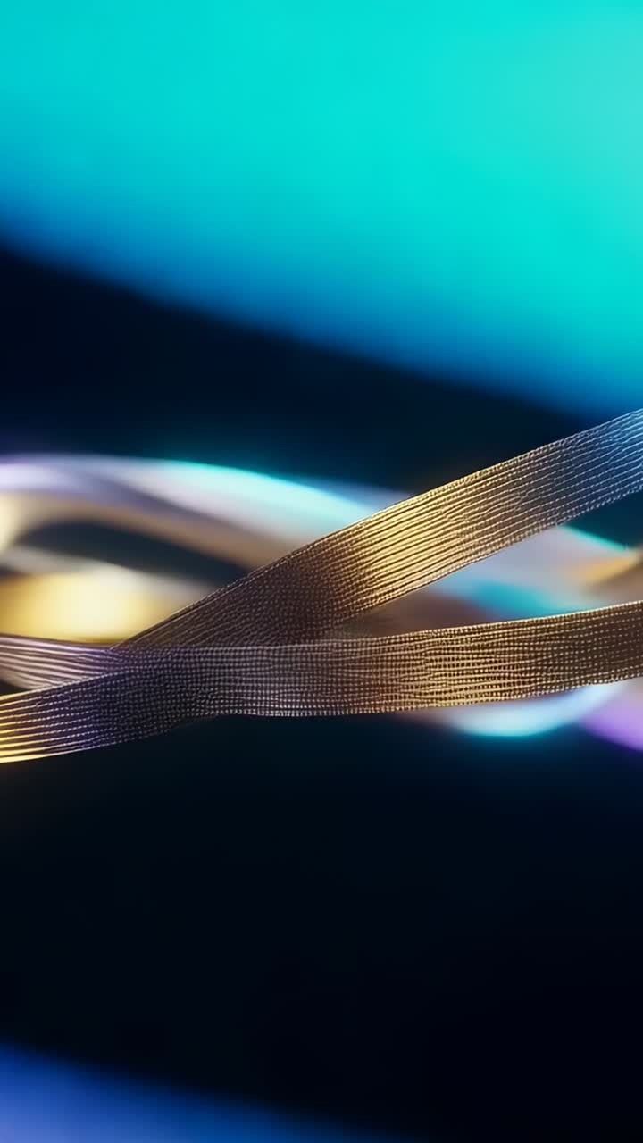 Vertical video: Opening frame sending gliding ribbons across black, revealing braided gold strand