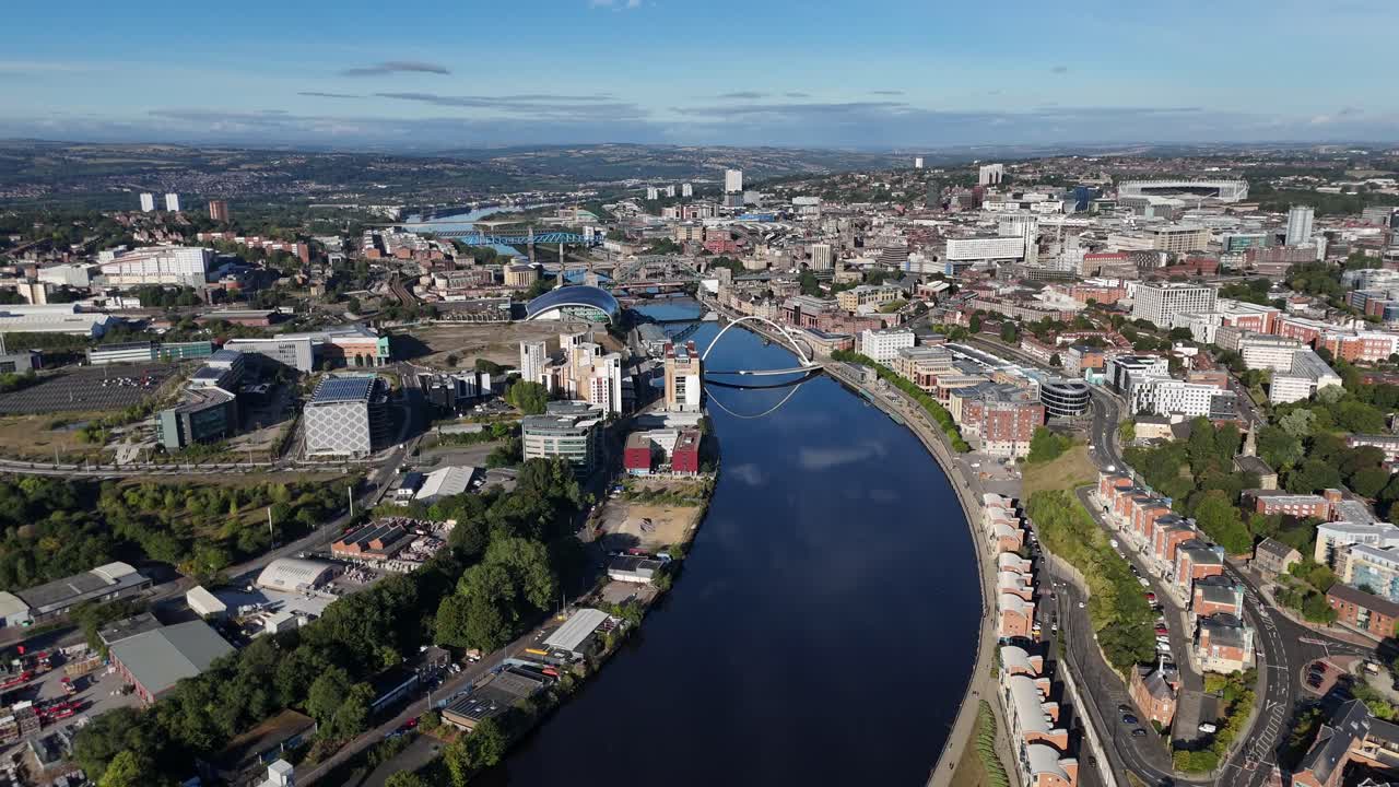 Drone Aerial Footage of Newcastle and Gateshead — River Tyne, Bridges, St ’ Park, City Centre Skyline, UK north east england tyneside