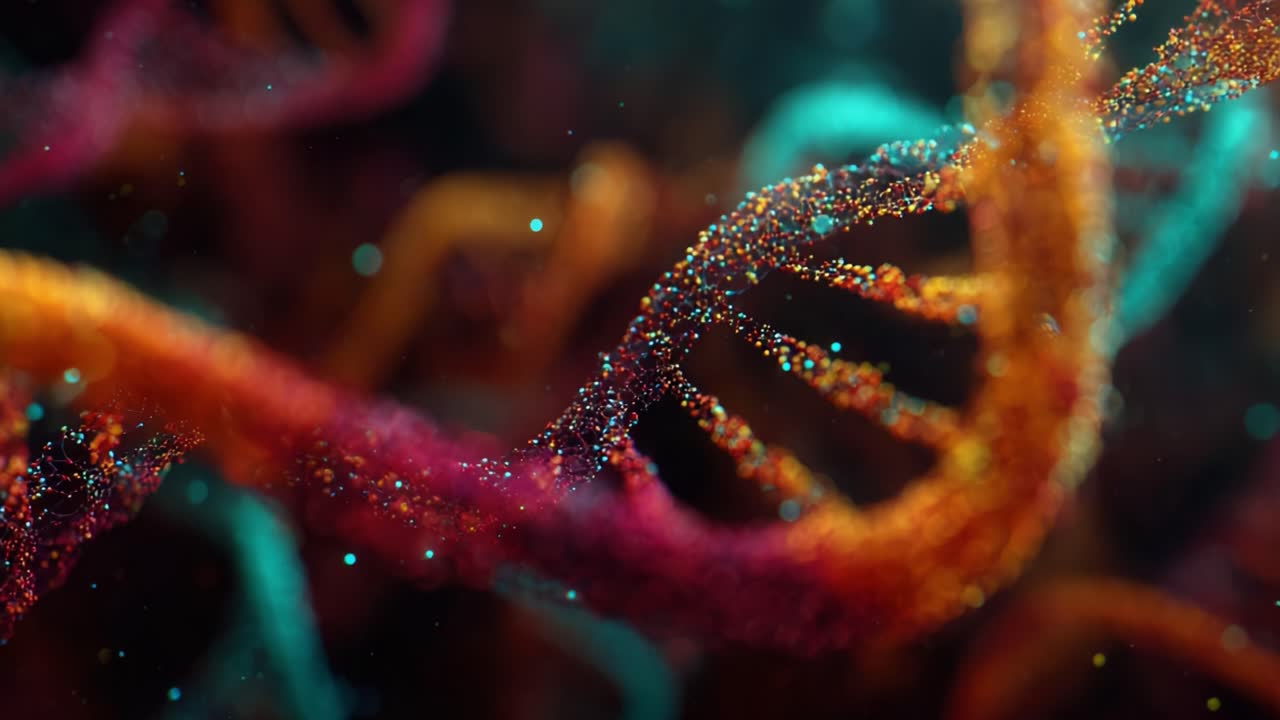 Una straordinaria visualizzazione del DNA: esplorare le intricate strutture del materiale genetico con colori vivaci e dettagli