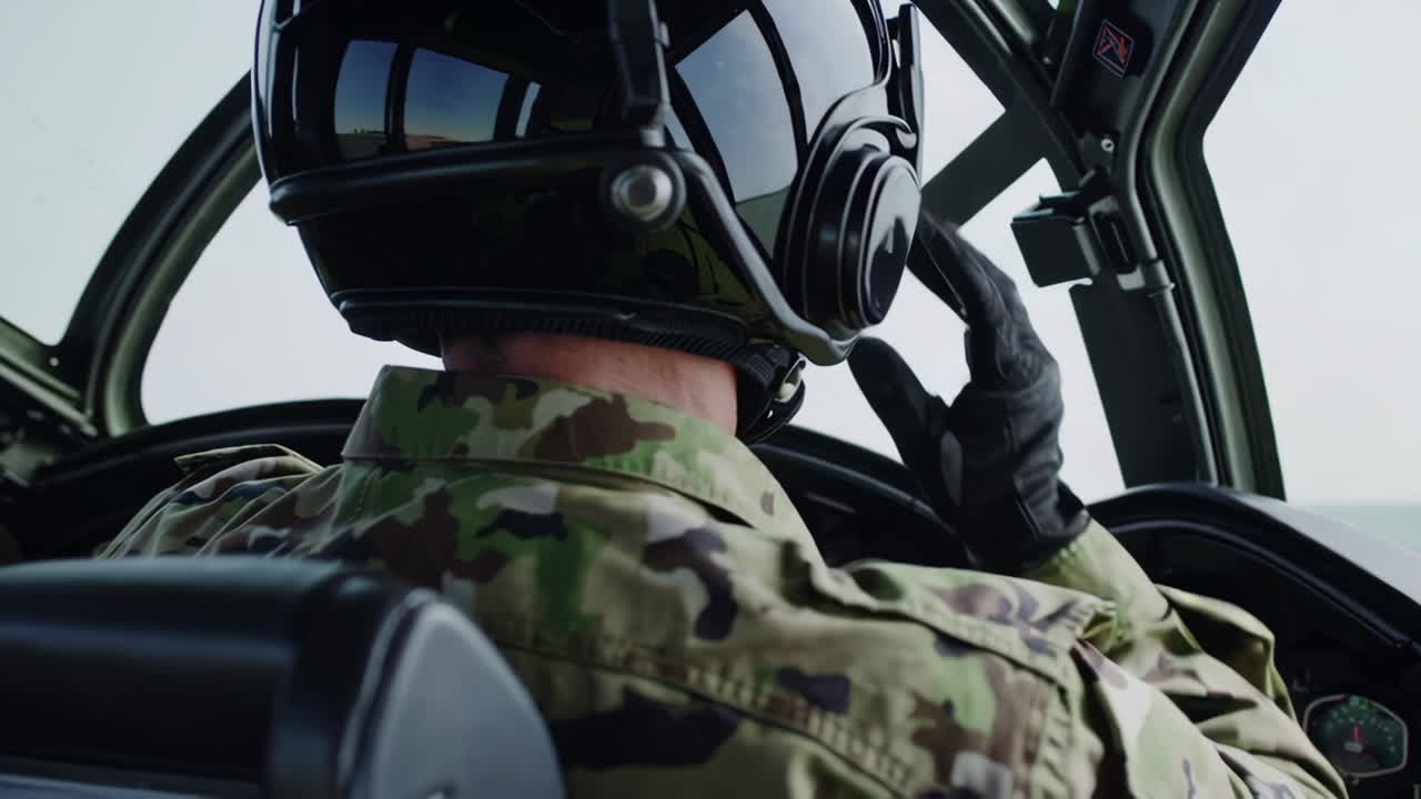 Military Pilot in Helicopter Cockpit