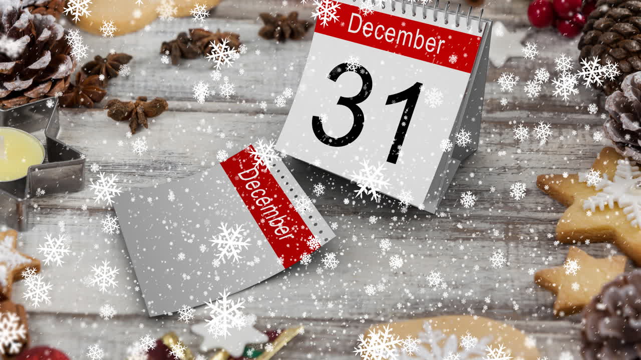 анимация 31 декабря календарные страницы с рождественскими украшениями