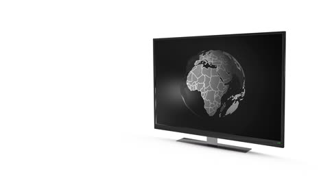 Animation-of-tv-with-globe-on-white-background