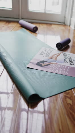 yoga and mobility class posters and mats