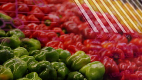 animación de gráficos de procesamiento de datos sobre verduras en la exhibición de la tienda
