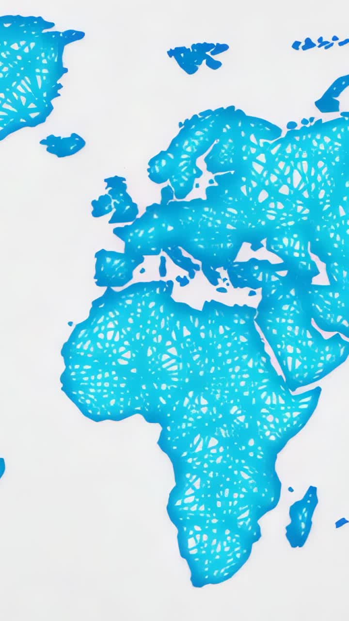 Vertical video: Glowing nodes activating on wireframe map across Europe and Africa