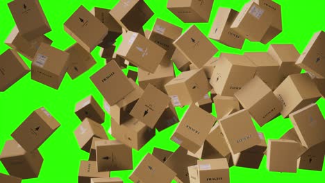 4k video of cartoon paper containers on green background.