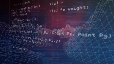 animación de procesamiento de datos y montañas digitales sobre fondo negro