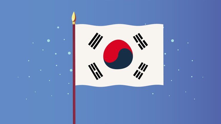 animazione della cultura coreana con la bandiera nel palo